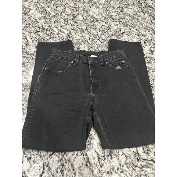 Harley Davidson Denim - Vintage Harley Davidson Jeans Womens‎ 10 Petite Black Relaxed Leg Motorcycle